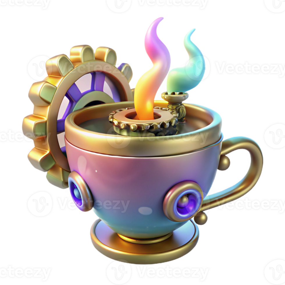 beautiful minimalist A Whimsical Steampunk Teacup with Gears authentic png