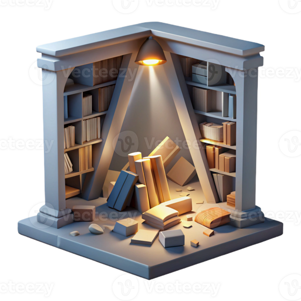 extraordinary classic A Decaying Library with Books Scattered high resolution png