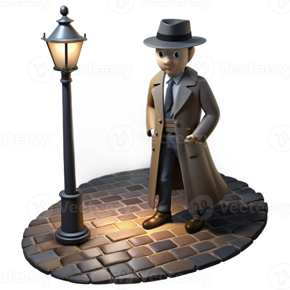 serene contemporary A Lone Trench Coat Clad Detective with a 4K png