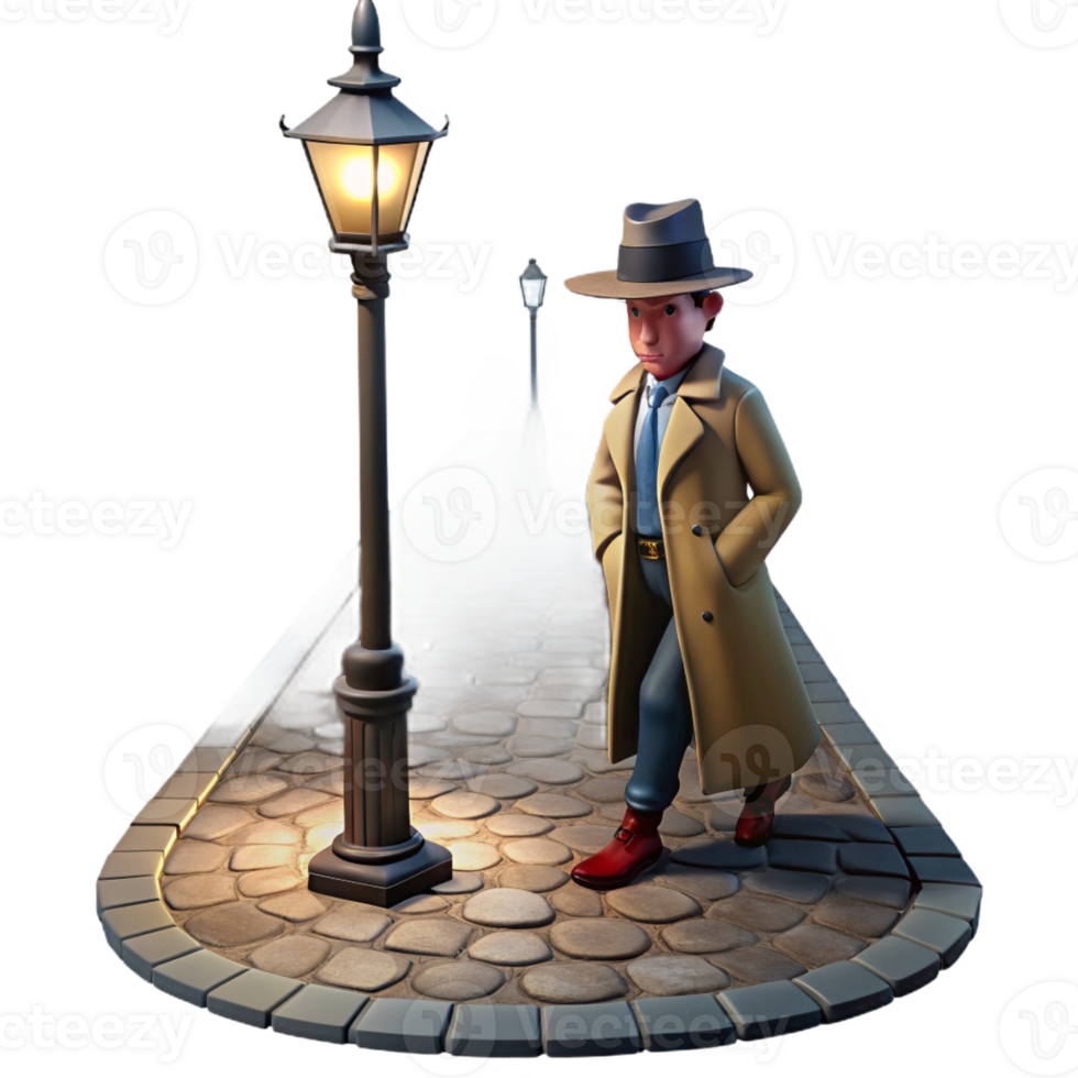 magnificent traditional A Lone Trench Coat Clad Detective with a original png