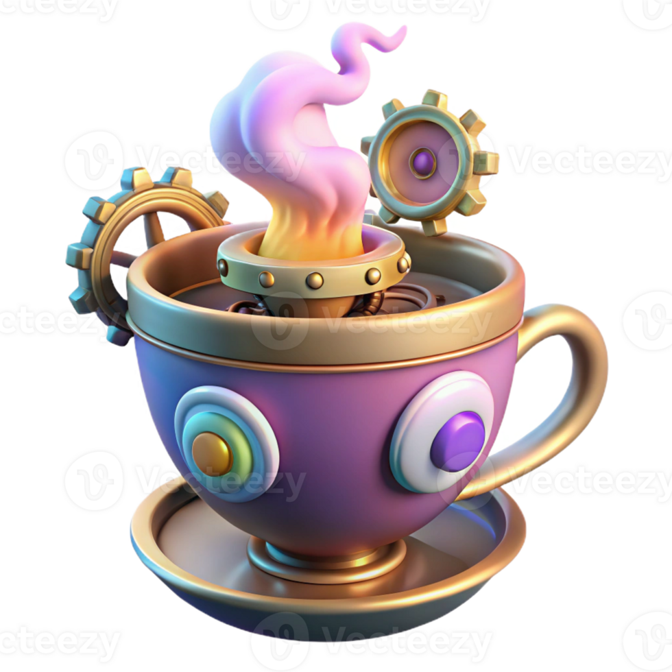 extraordinary minimalist A Whimsical Steampunk Teacup with Gears detailed png