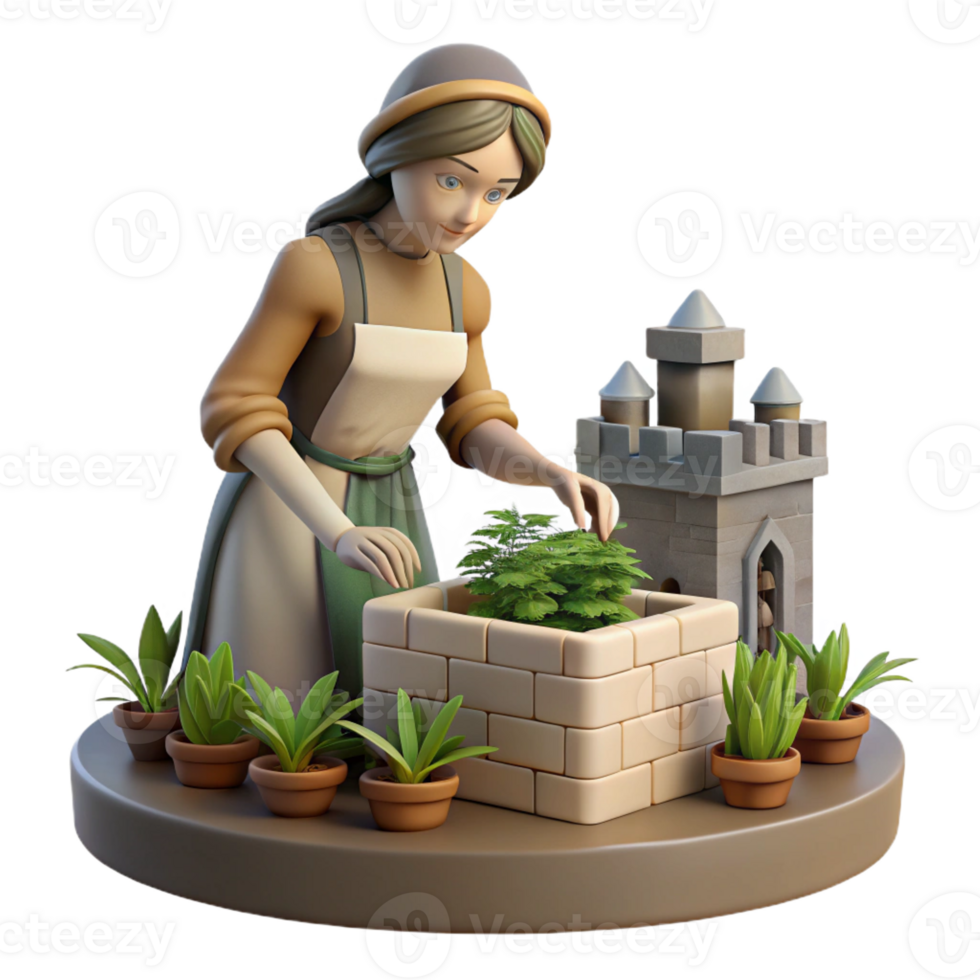 serene classic A Young Woman in a Simple Medieval Tunic high quality png