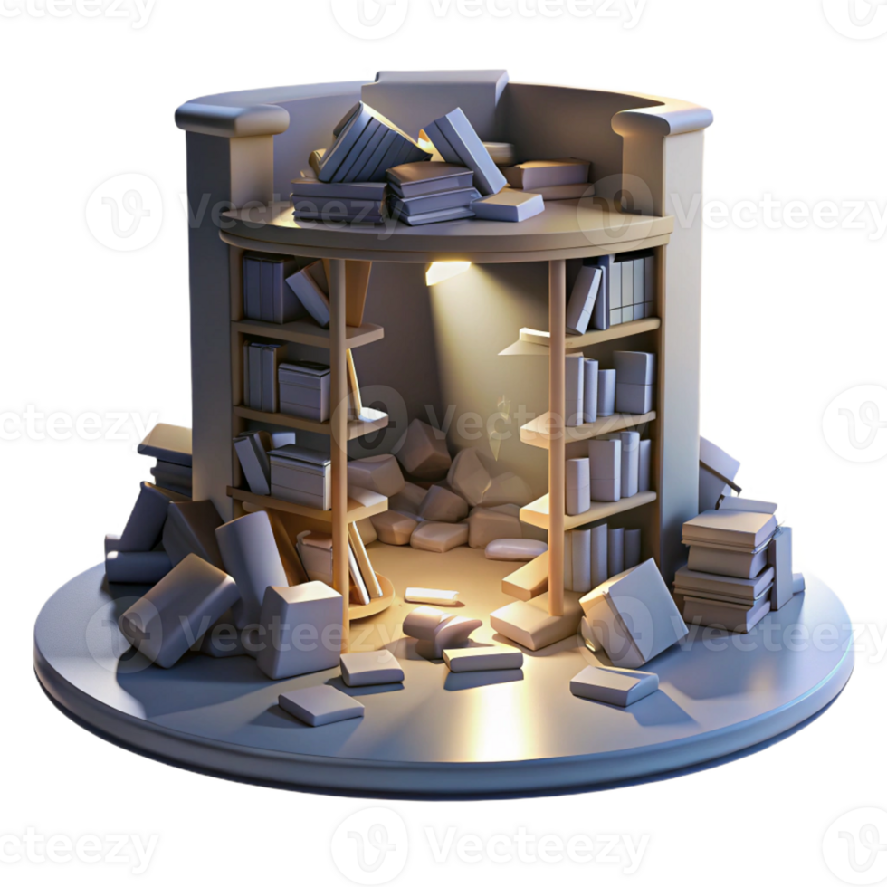 elegant minimalist A Decaying Library with Books Scattered original png