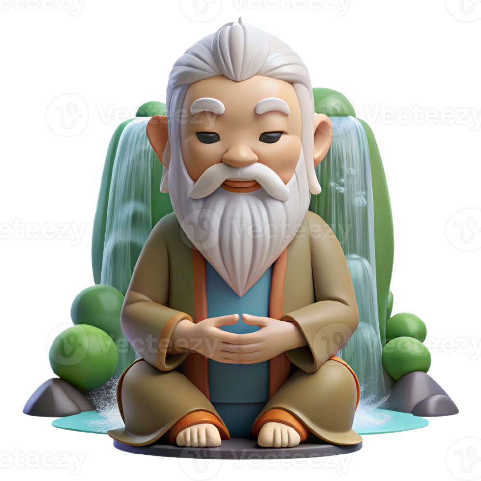 vibrant vintage A Wise Old Sage with a Long White Beard premium png