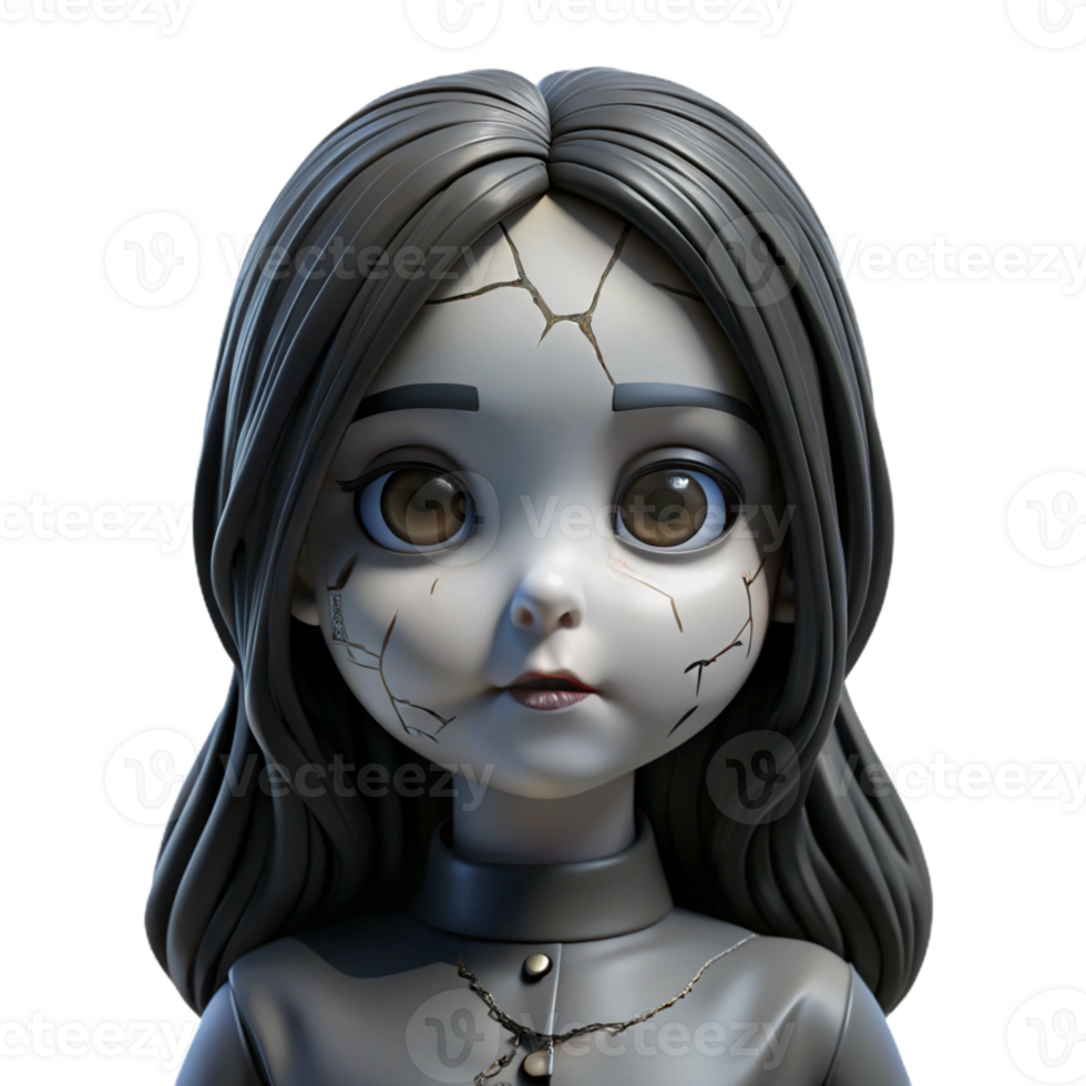 serene traditional A Solitary Porcelain Doll with Cracked premium png