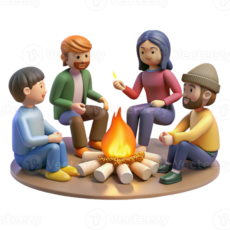 stunning minimalist A Group of Friends Gathered Around a Campfir detailed png