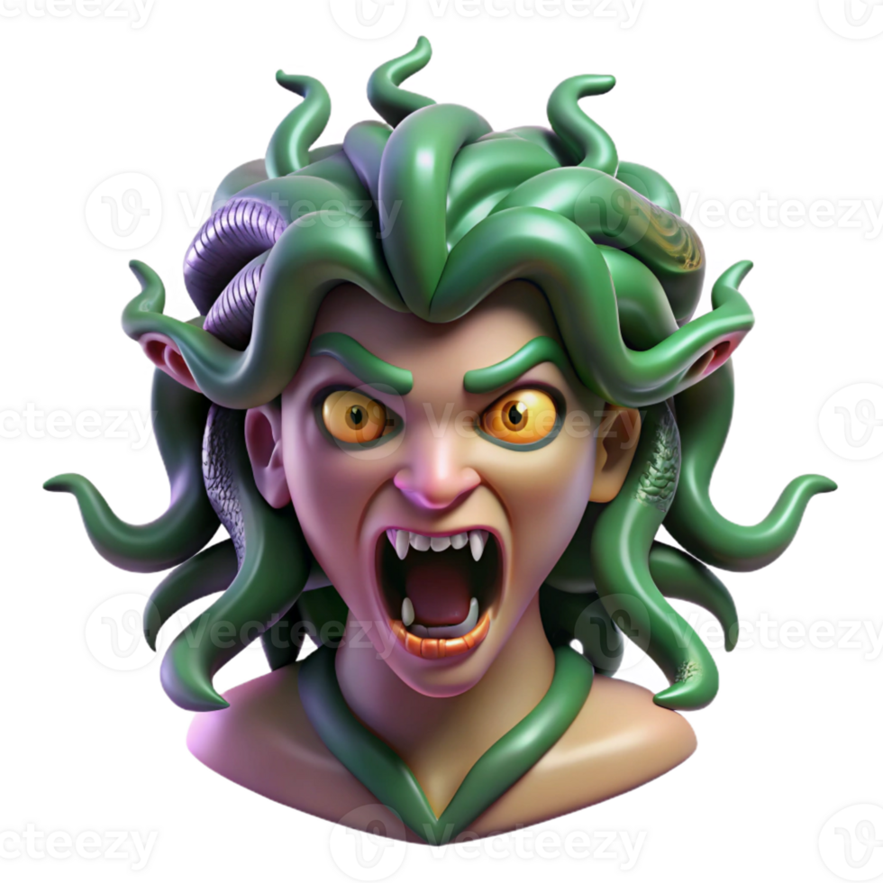 elegant minimalist A Fierce Gorgon with Snakes for Hair and premium png