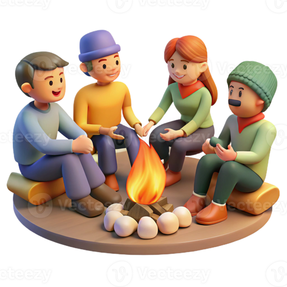 vibrant contemporary A Group of Friends Gathered Around a Campfir original png