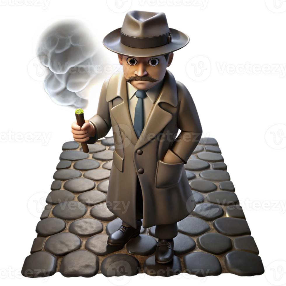 elegant rustic A Lone Detective in a Trench Coat and exclusive png