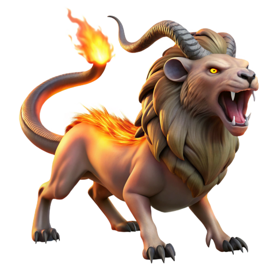 dramatic artistic A Menacing Chimera with the Head of a detailed png