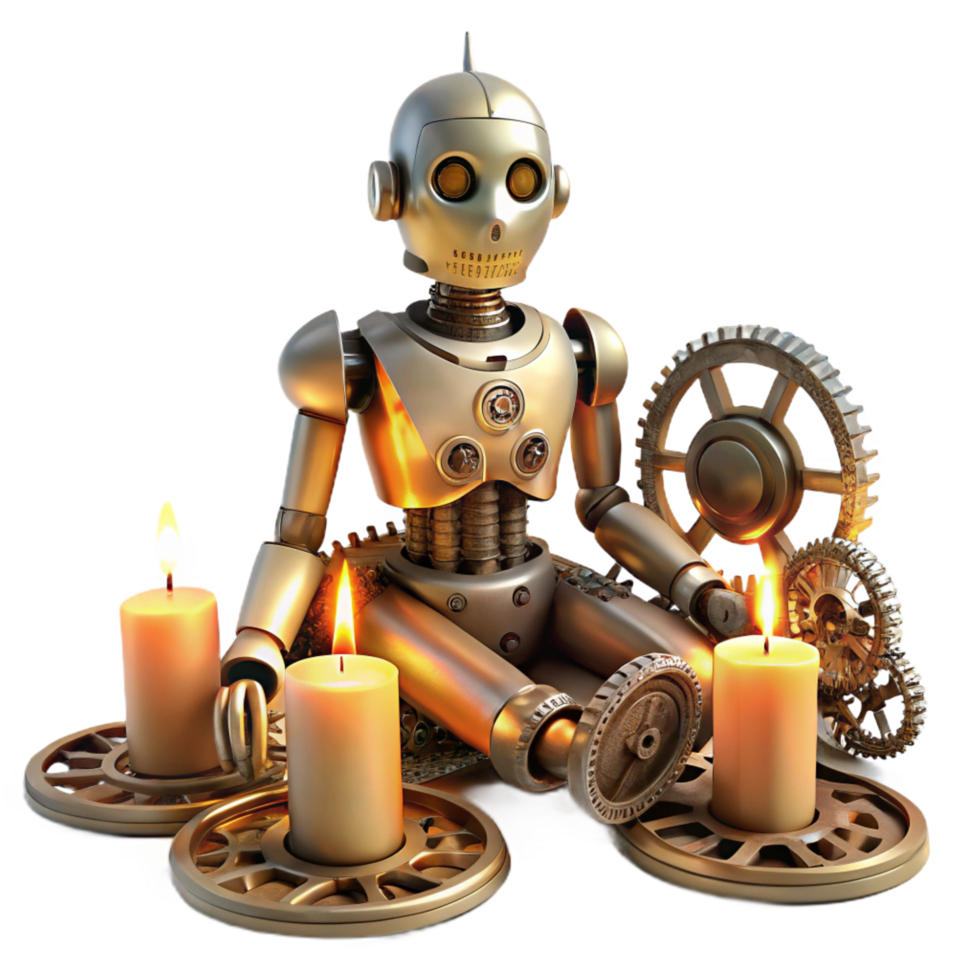 dramatic abstract A Humanoid Robot with Intricate Clockwork detailed png