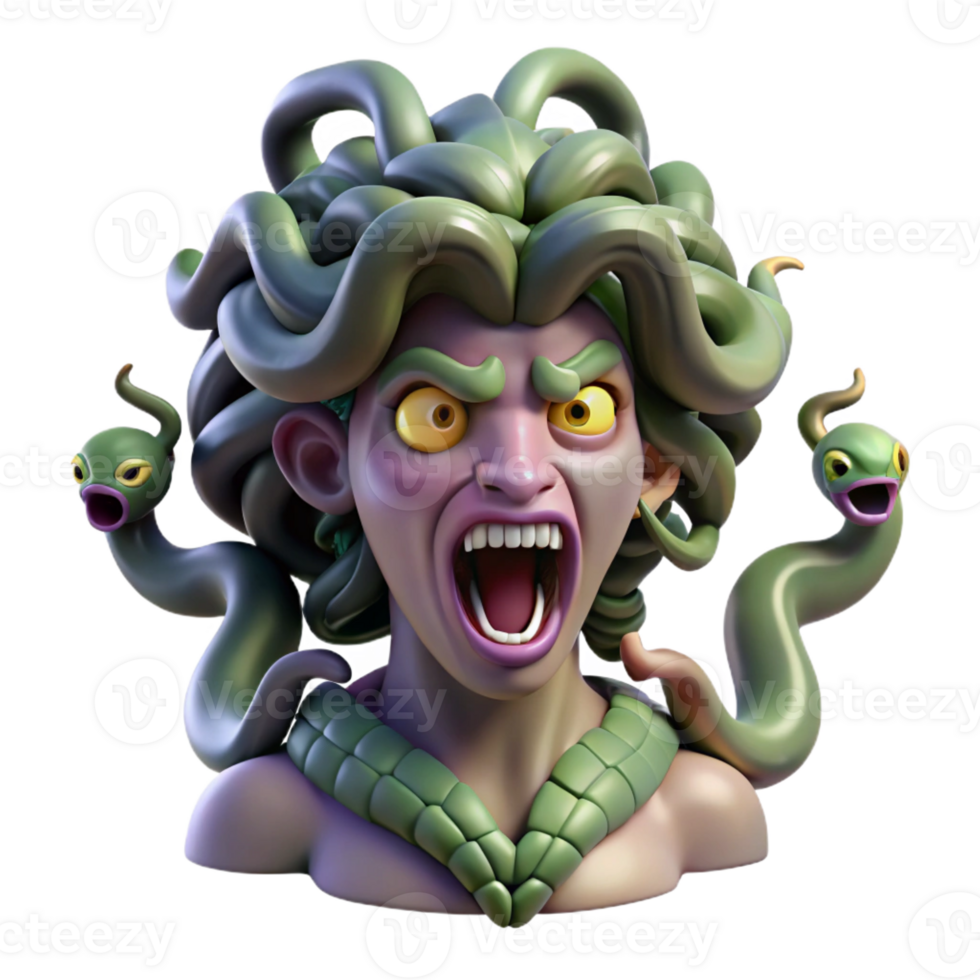 stunning contemporary A Wrathful Gorgon with Snakes for Hair 4K png