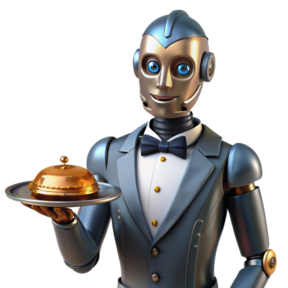 vibrant abstract A Steampunk Robot Butler Holding a Silver authentic png