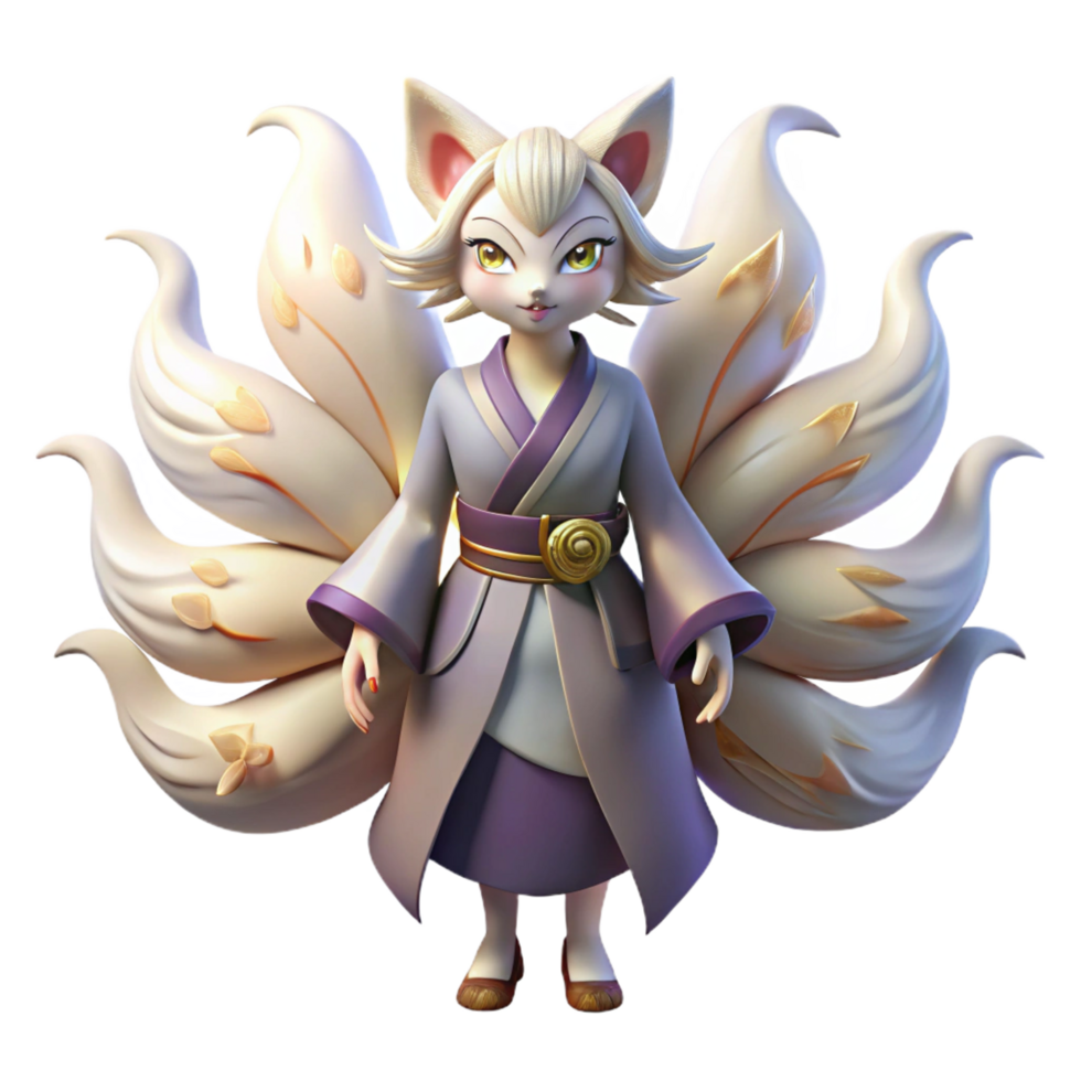 magnificent modern A Cunning Kitsune with Nine Flowing Tails high quality png
