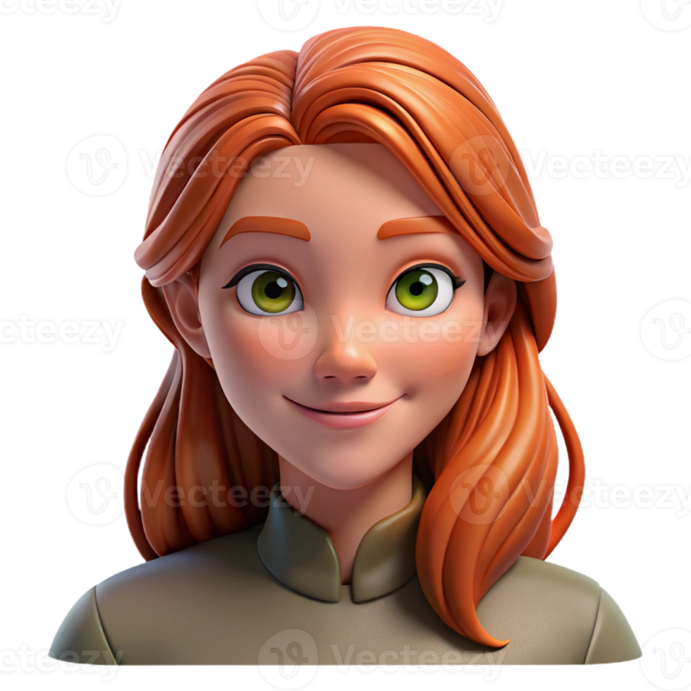 beautiful contemporary Portrait of a Woman with Flowing Auburn detailed png