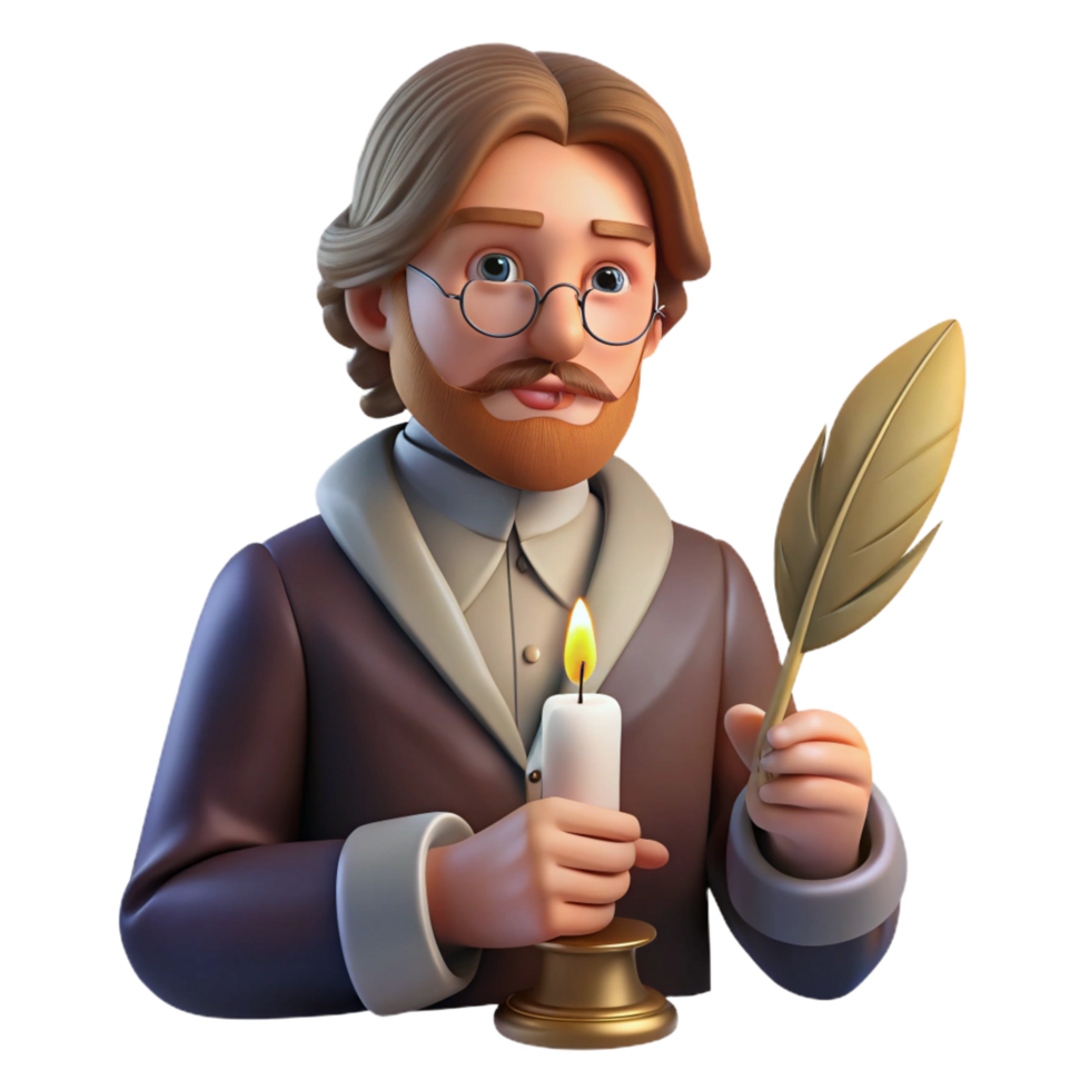 impressive minimalist Portrait of a Writer with a Quill in Hand authentic png