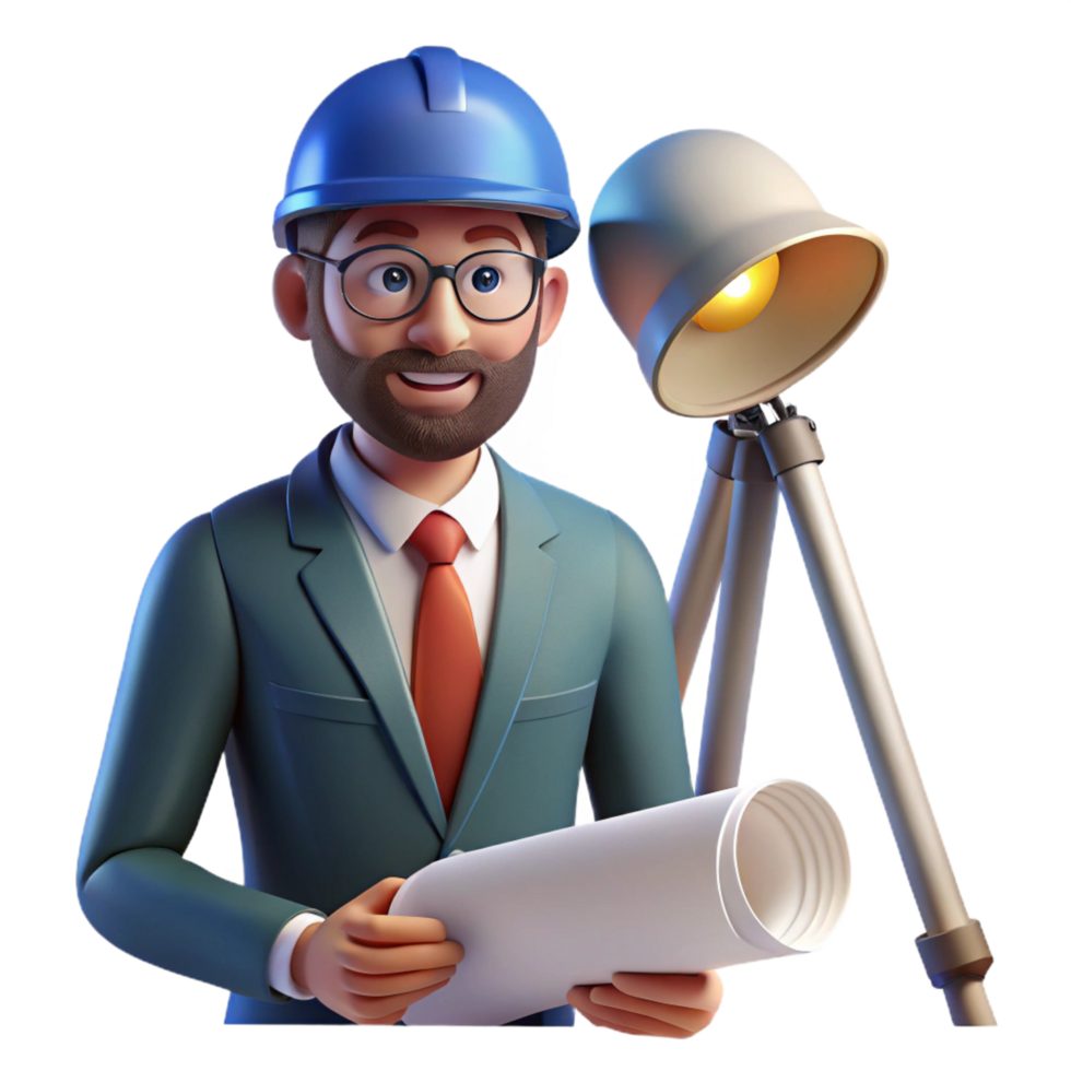 beautiful abstract Portrait of an Architect with Blueprints high resolution png