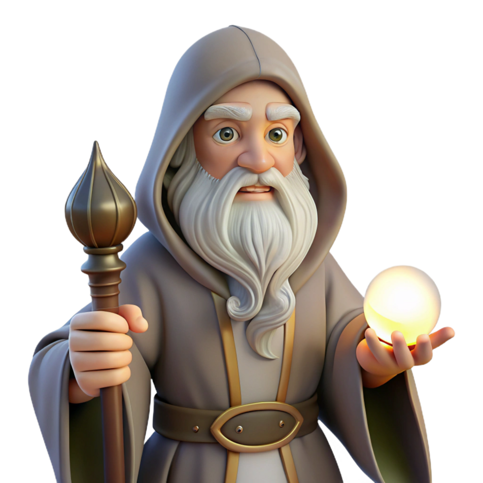 serene rustic A Wise Old Wizard with a Long White Beard professional png