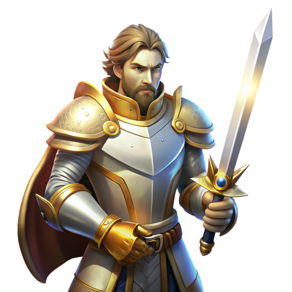 dramatic rustic A Noble Paladin in Shining Armor Wielding detailed png