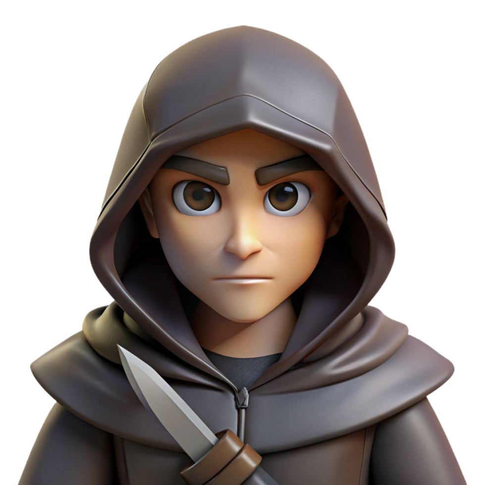 vibrant rustic A Cunning Rogue with a Hooded Cloak and a premium png