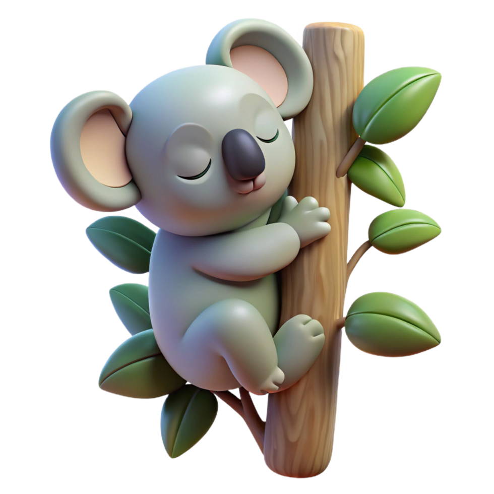 wonderful artistic A Sleepy Koala Clinging to a Eucalyptus detailed png