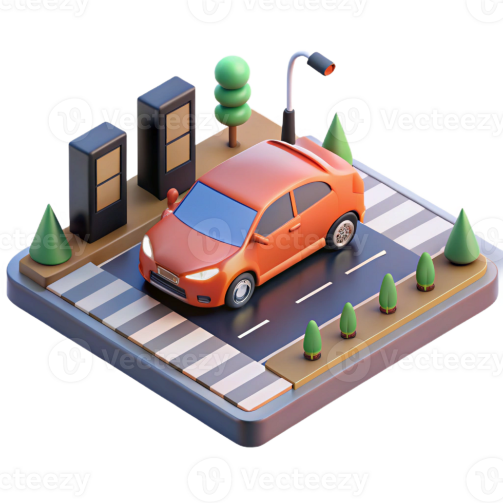 serene traditional A Self Driving Car Navigating a Complex authentic png