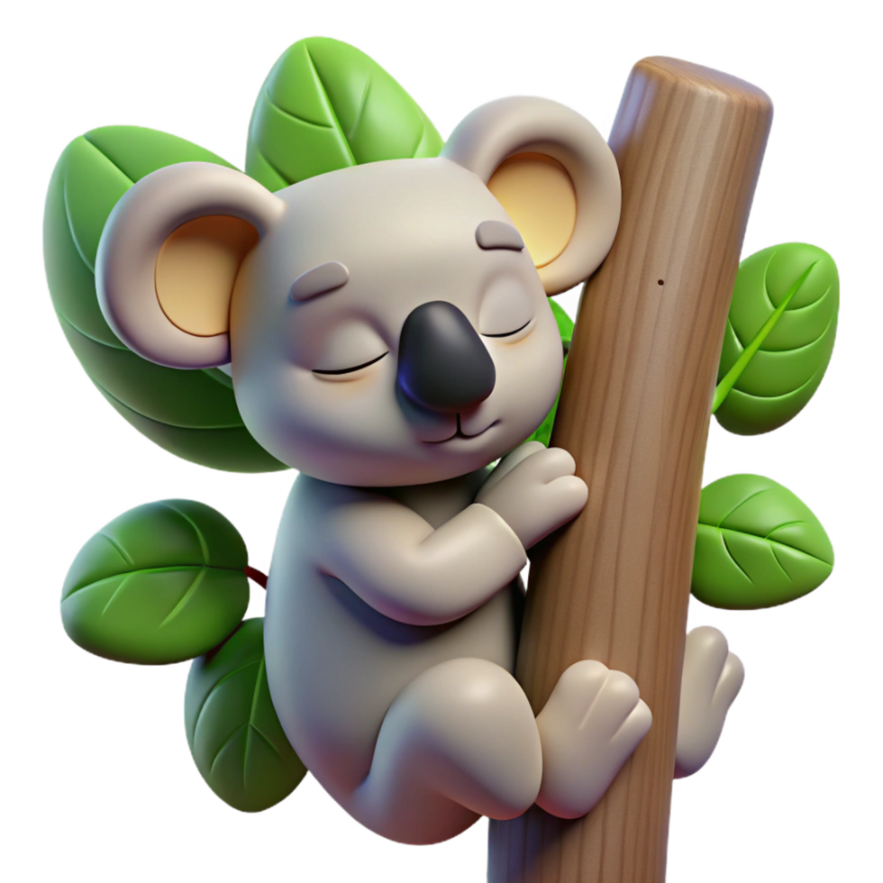 stunning artistic A Sleepy Koala Clinging to a Eucalyptus detailed png