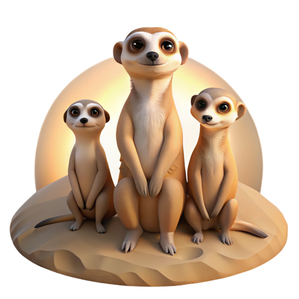 dramatic minimalist A Family of Meerkats Standing Alert on a premium png