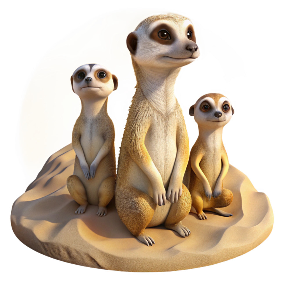 elegant modern A Family of Meerkats Standing Alert on a 4K png