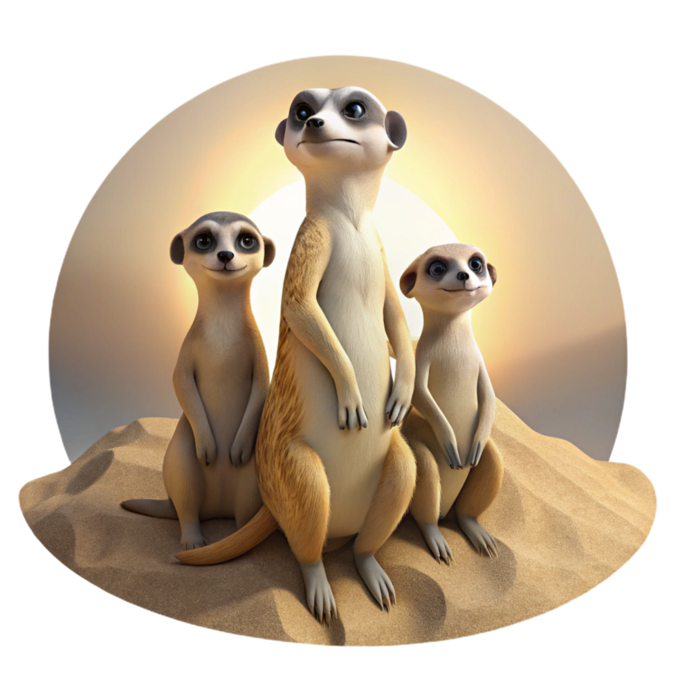 elegant traditional A Family of Meerkats Standing Alert on a premium png