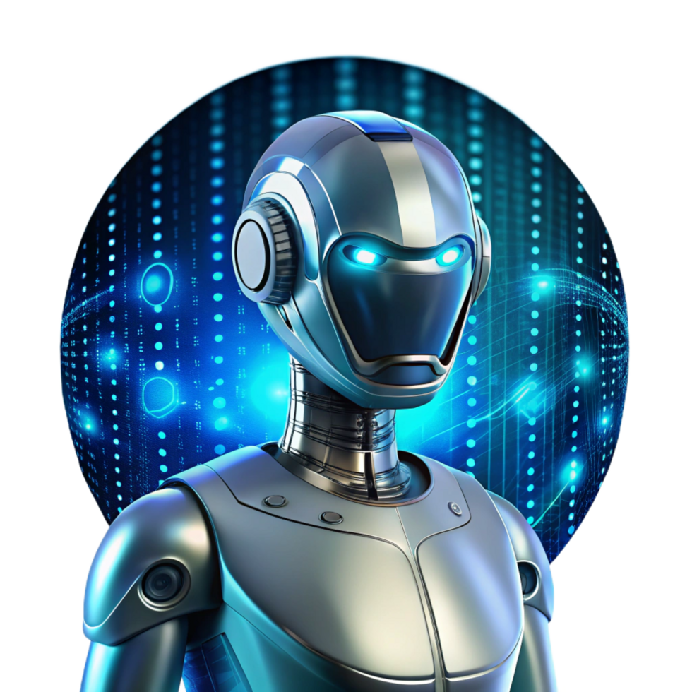 elegant creative A Chrome and Glass Humanoid Robot Gazing authentic png