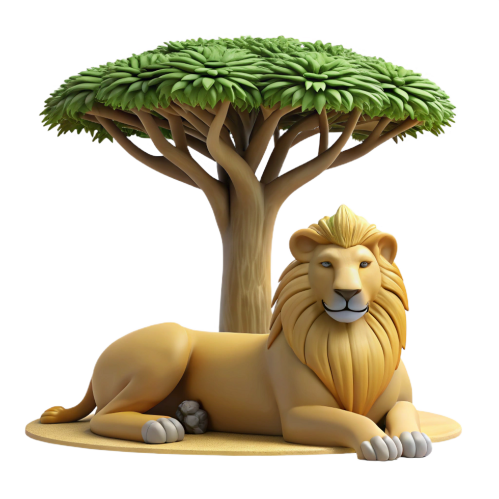 vibrant rustic A Regal Lion Resting in the Shade of a high resolution png