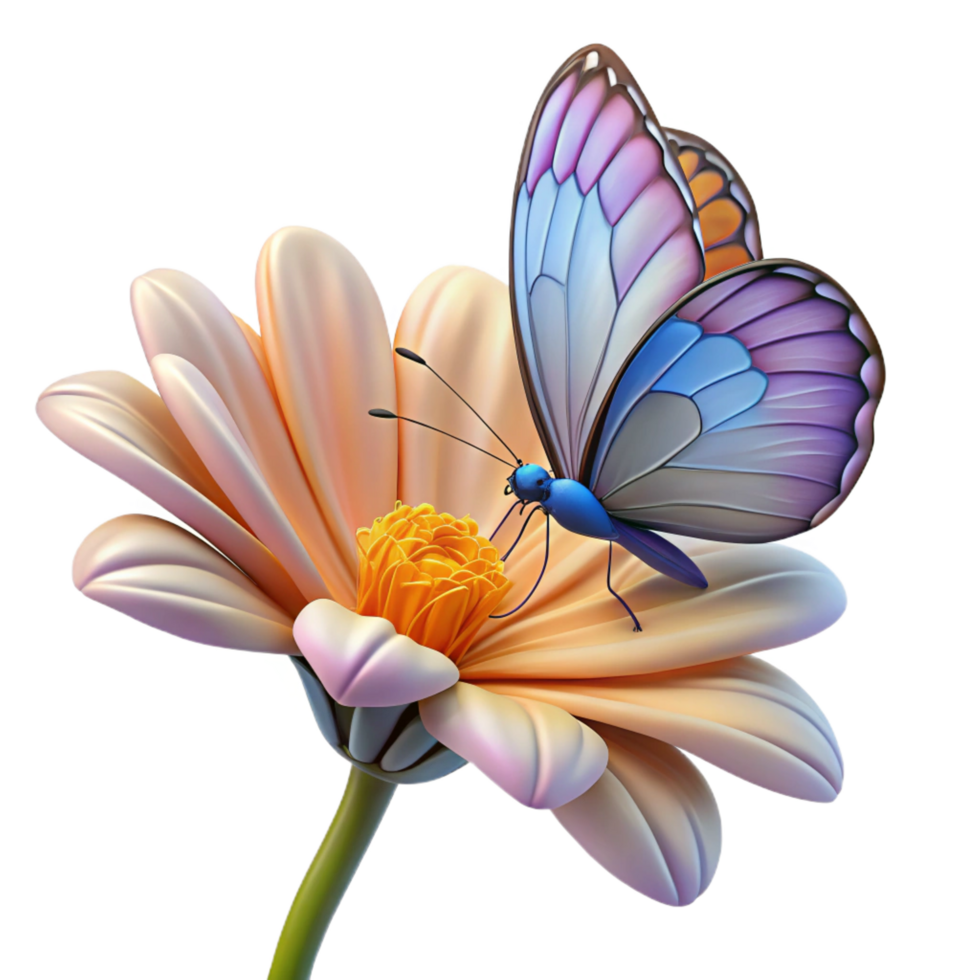 serene modern A Graceful Butterfly Landing on a Flower detailed png