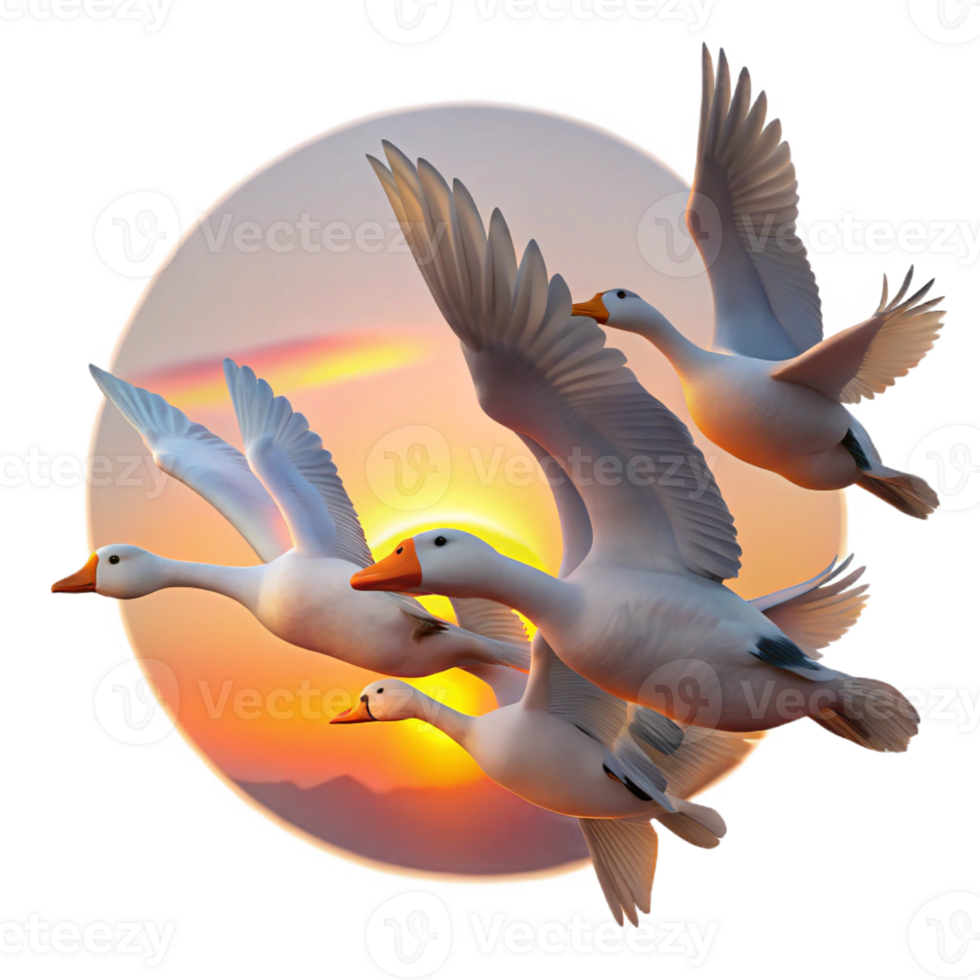 dramatic traditional A Flock of Geese Flying in a V Formation 4K png