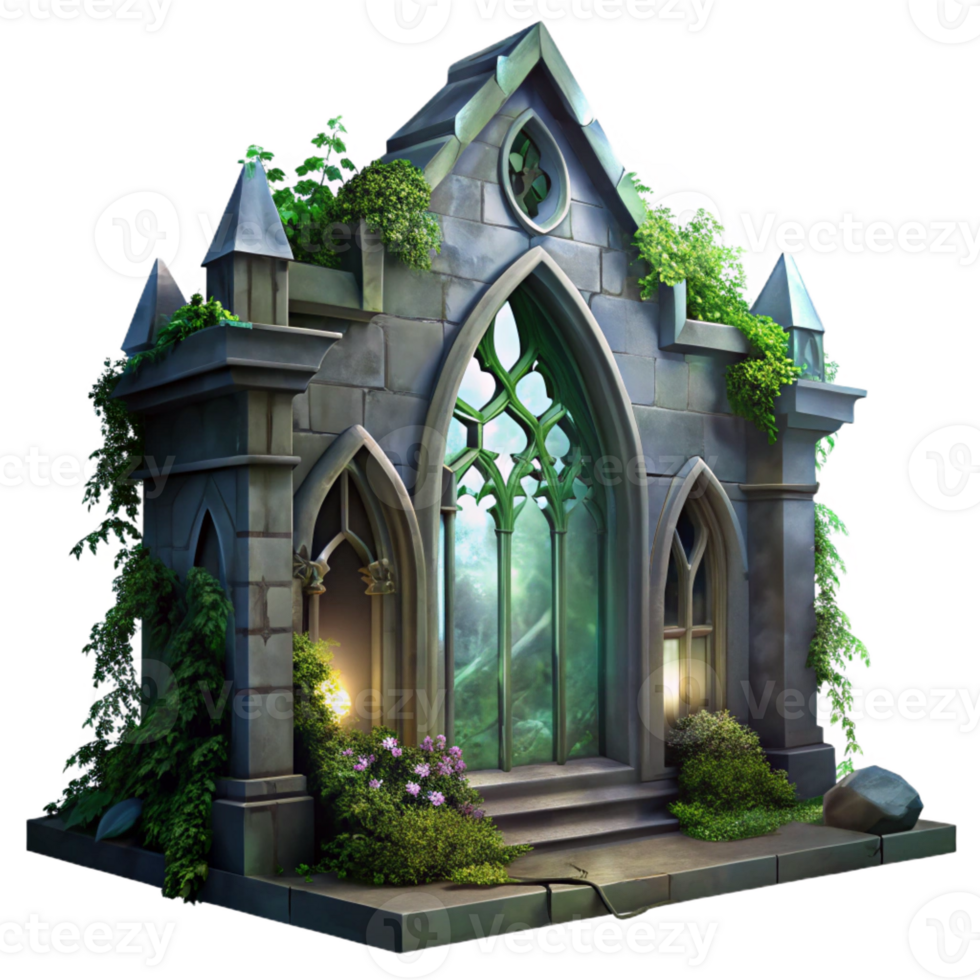 wonderful contemporary A Crumbling Gothic Cathedral Overgrown authentic png