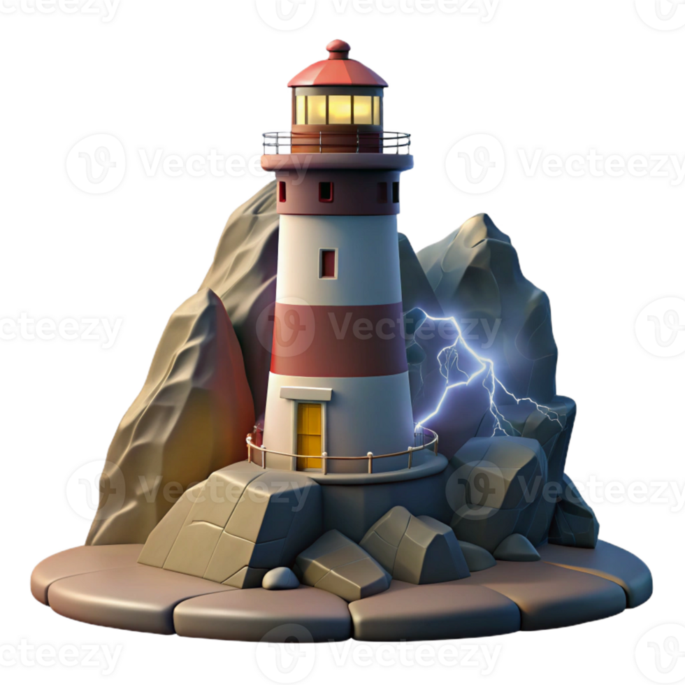 serene creative A Solitary Lighthouse on a Rocky Cliff genuine png