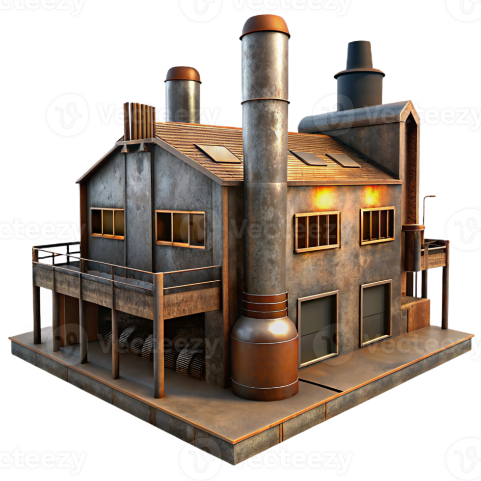 dramatic minimalist An Abandoned Industrial Factory Rusty 4K png