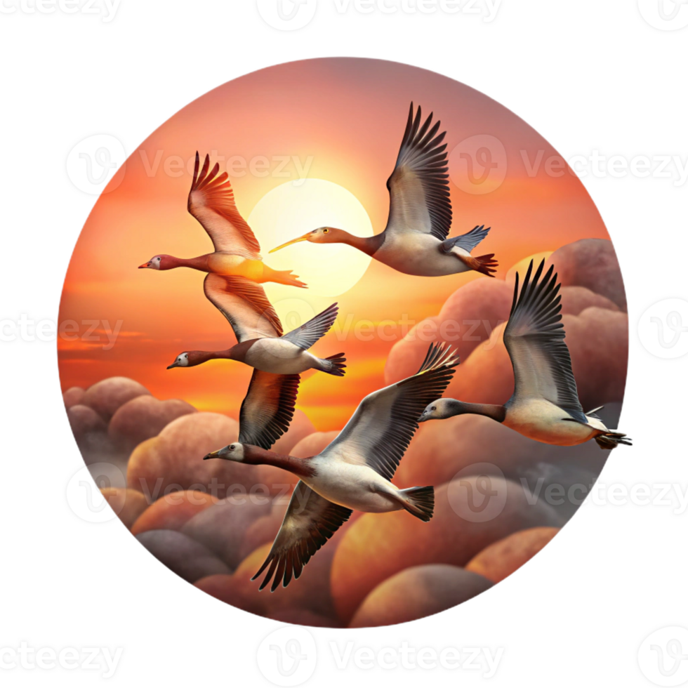 elegant artistic A Flock of Migrating Geese Flying in a V original png