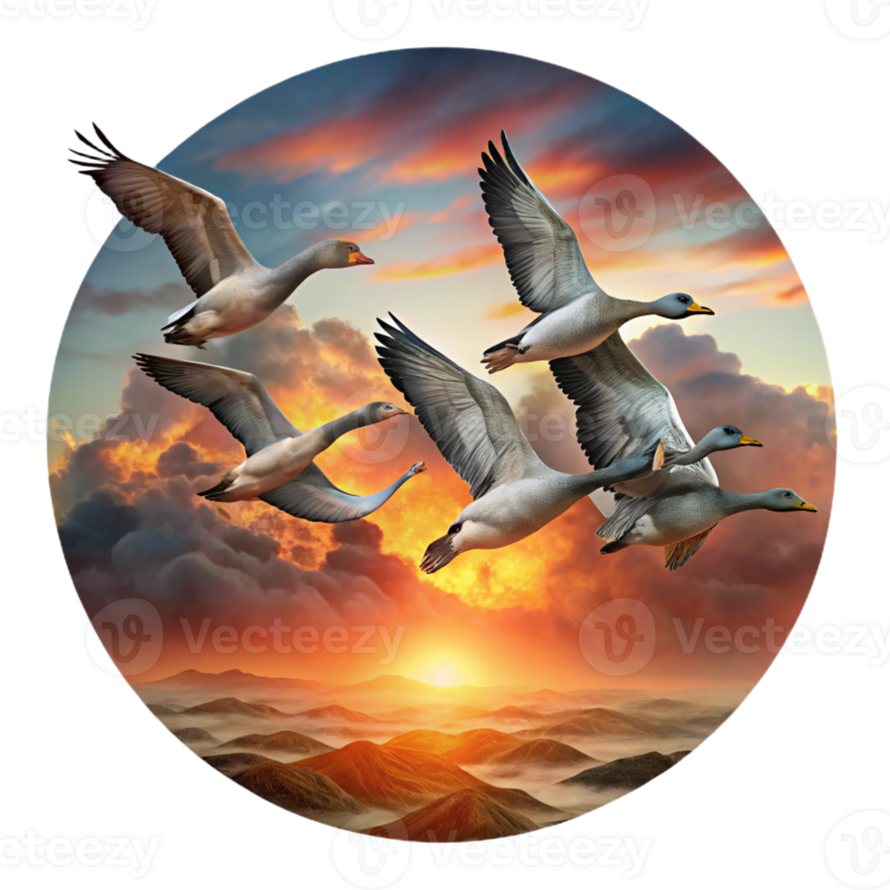 serene rustic A Flock of Migrating Geese Flying in a V genuine png