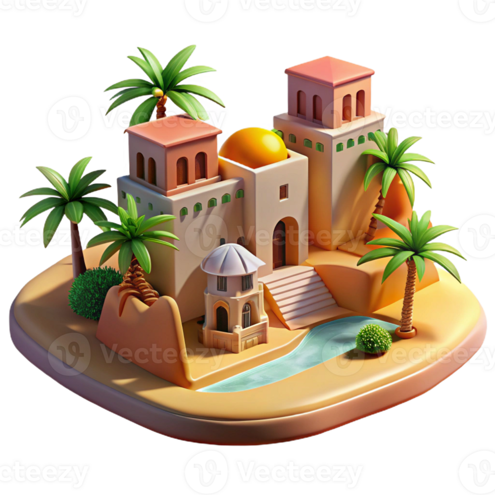 extraordinary abstract Desert Oasis Village Adobe Buildings premium png