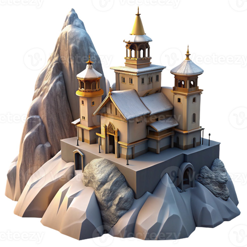serene classic Mountaintop Monastery Stone Walls Snow detailed png
