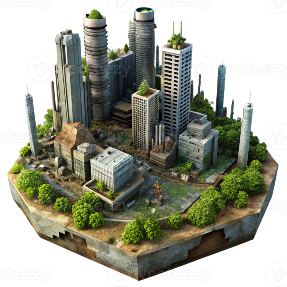 extraordinary artistic Post Apocalyptic City Ruined detailed png