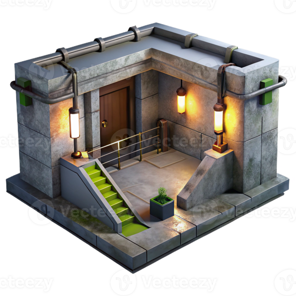 impressive rustic Underground Bunker Concrete Walls Dim high quality png