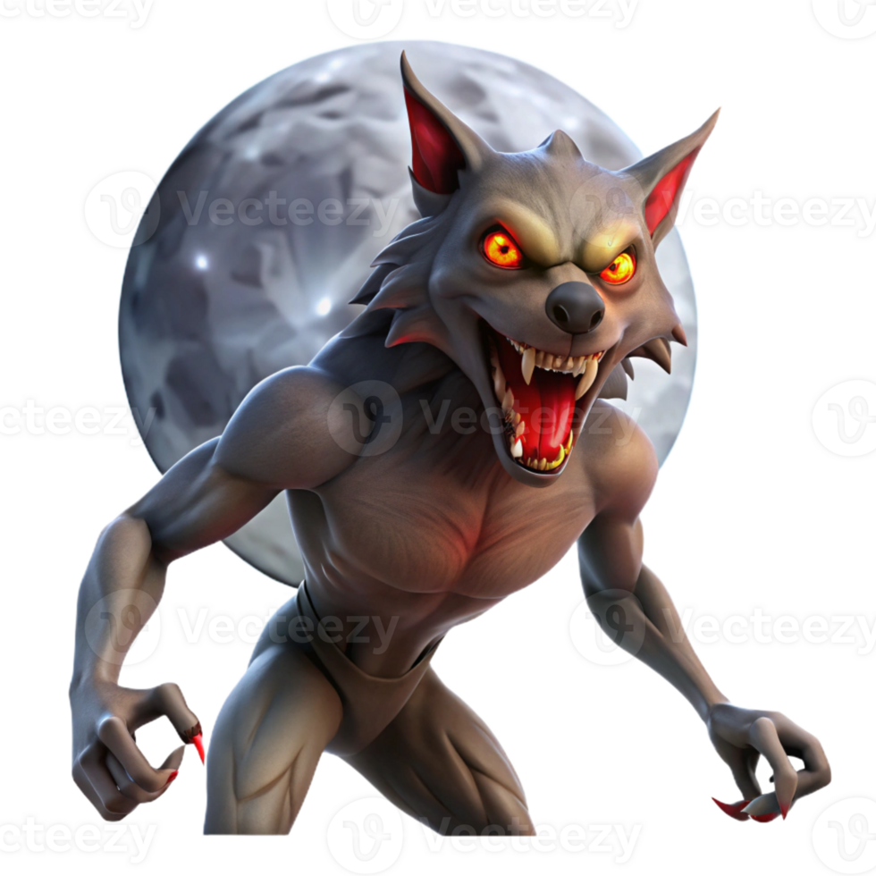 impressive modern A Fierce Werewolf with Glowing Red Eyes original png