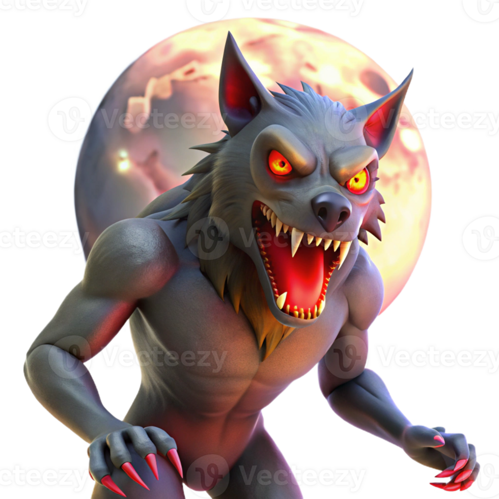 dramatic creative A Fierce Werewolf with Glowing Red Eyes professional png