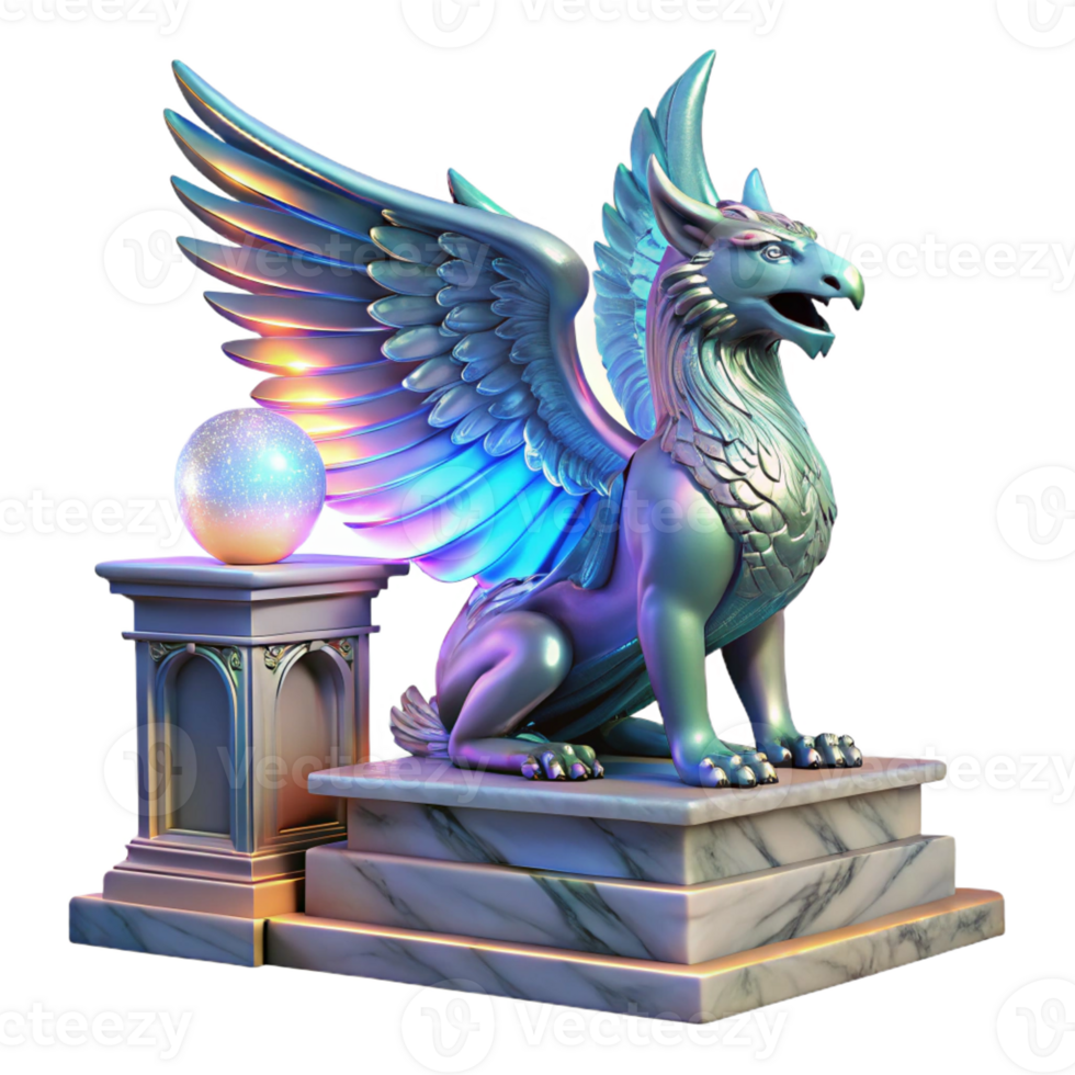 serene rustic A Majestic Griffin with Iridescent detailed png