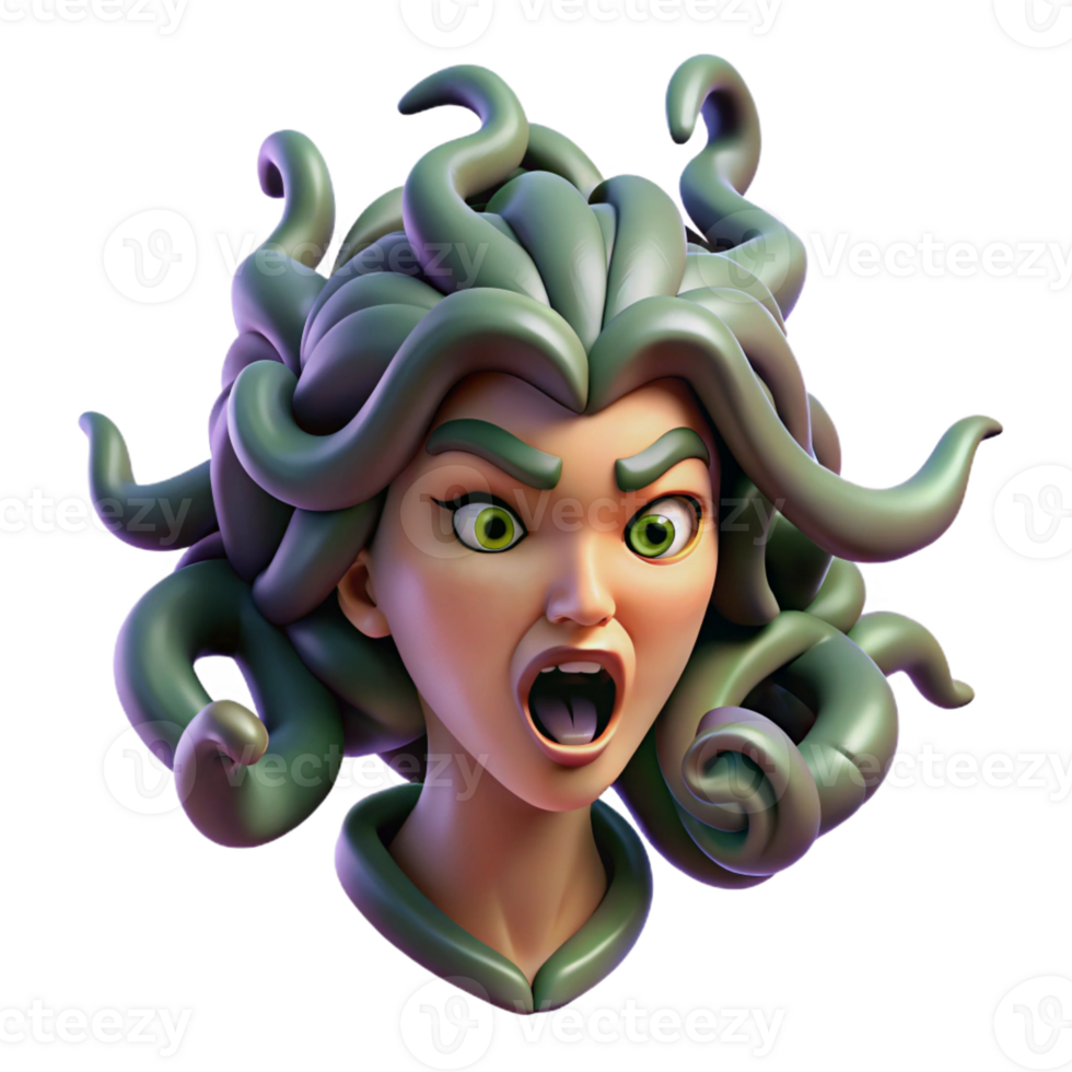 dramatic minimalist A Fierce Medusa with Writhing Snakes for detailed png