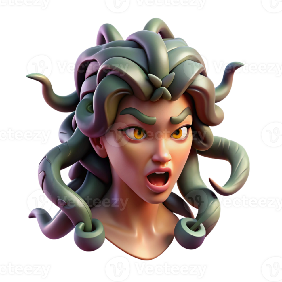serene traditional A Fierce Medusa with Writhing Snakes for high quality png