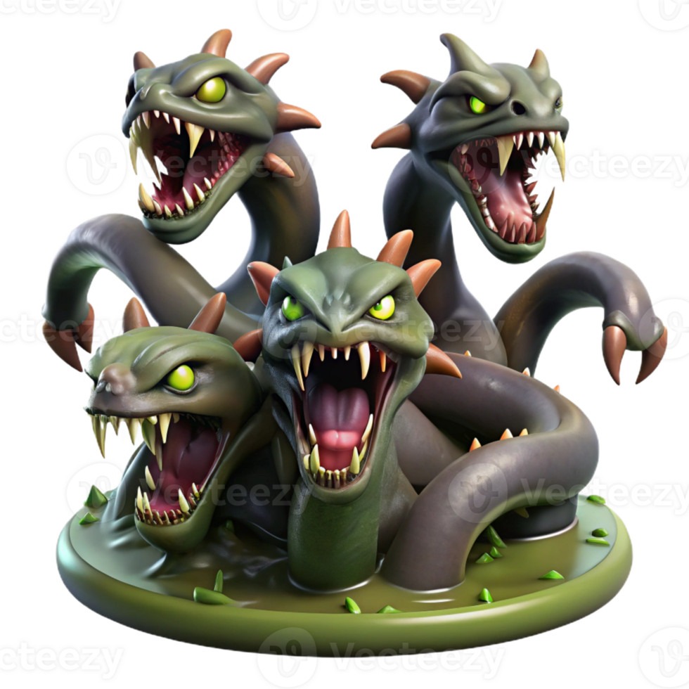 serene vintage A Fearsome Hydra with Multiple Hissing premium png