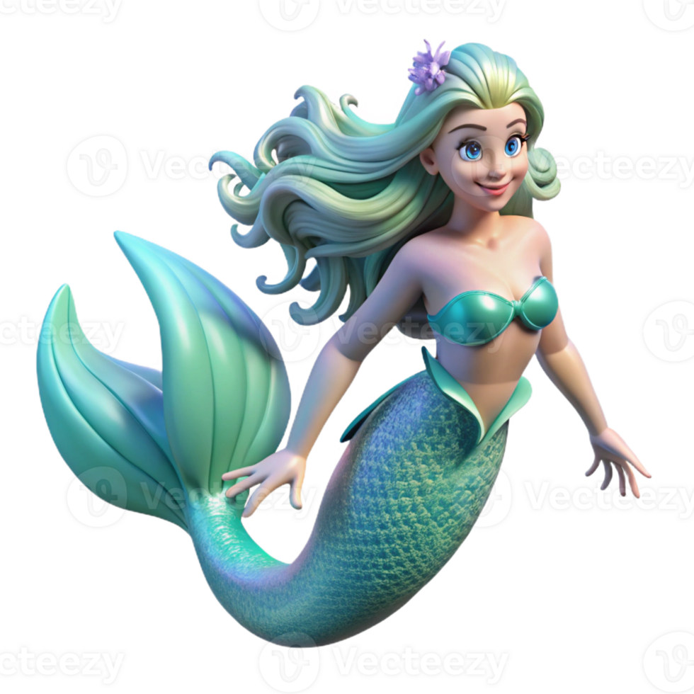 vibrant creative A Mermaid with Flowing Hair and premium png